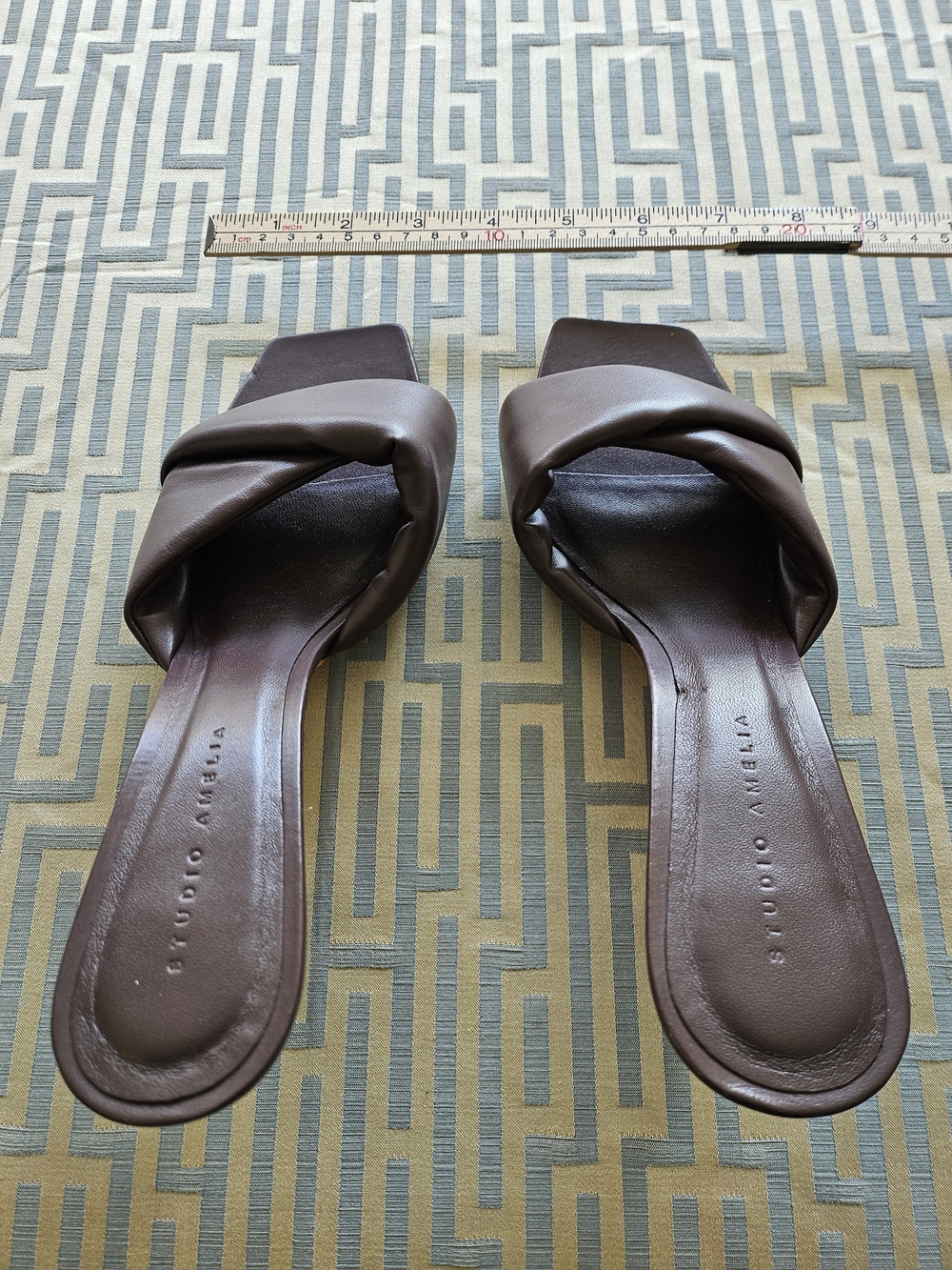 STUDIO AMELIA Dark Brown Twisted Leather Slide Mules - Picture 3 of 3